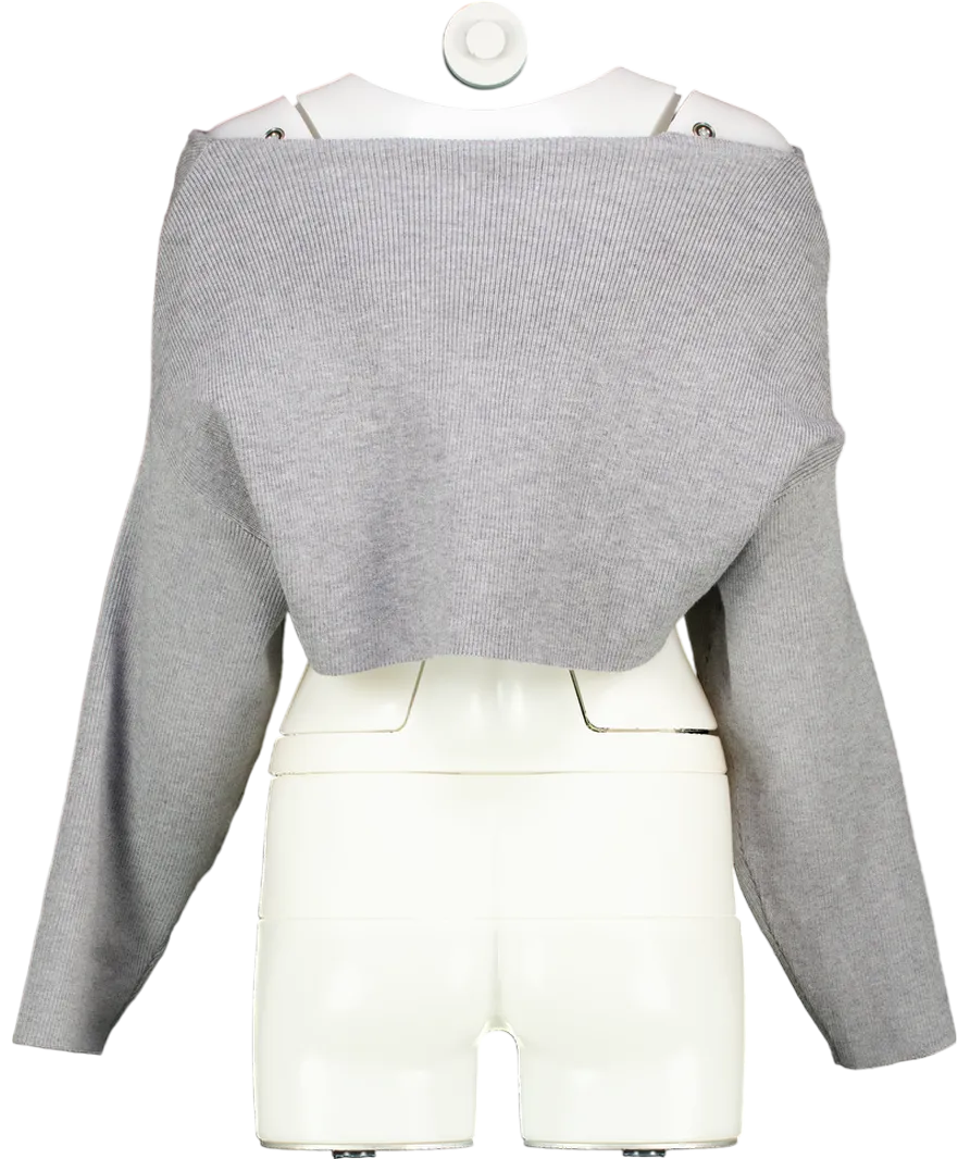 S.Deer Grey Cropped Crossed Irregular Knit Sweater UK S