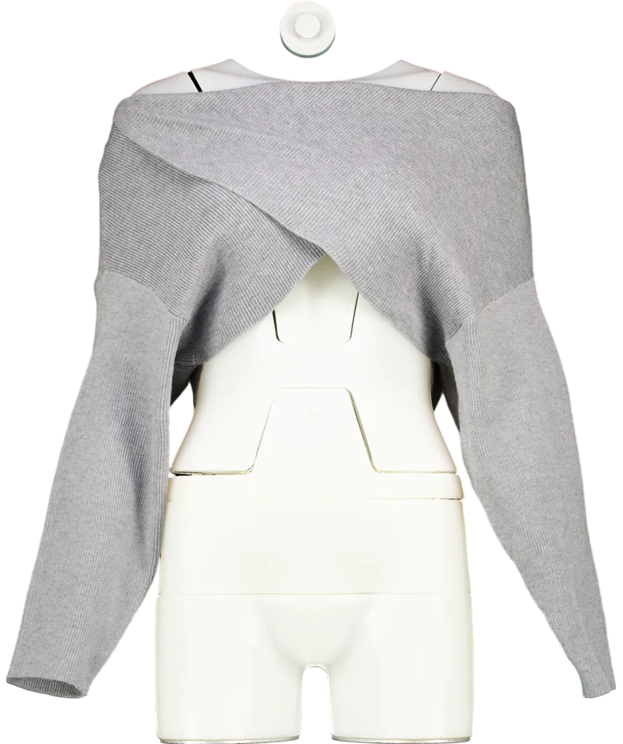 S.Deer Grey Cropped Crossed Irregular Knit Sweater UK S