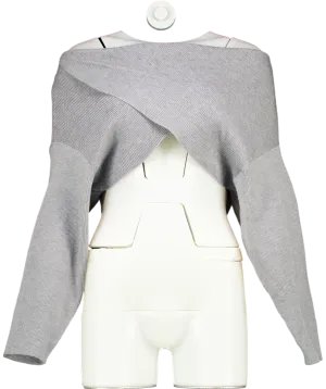 S.Deer Grey Cropped Crossed Irregular Knit Sweater UK S