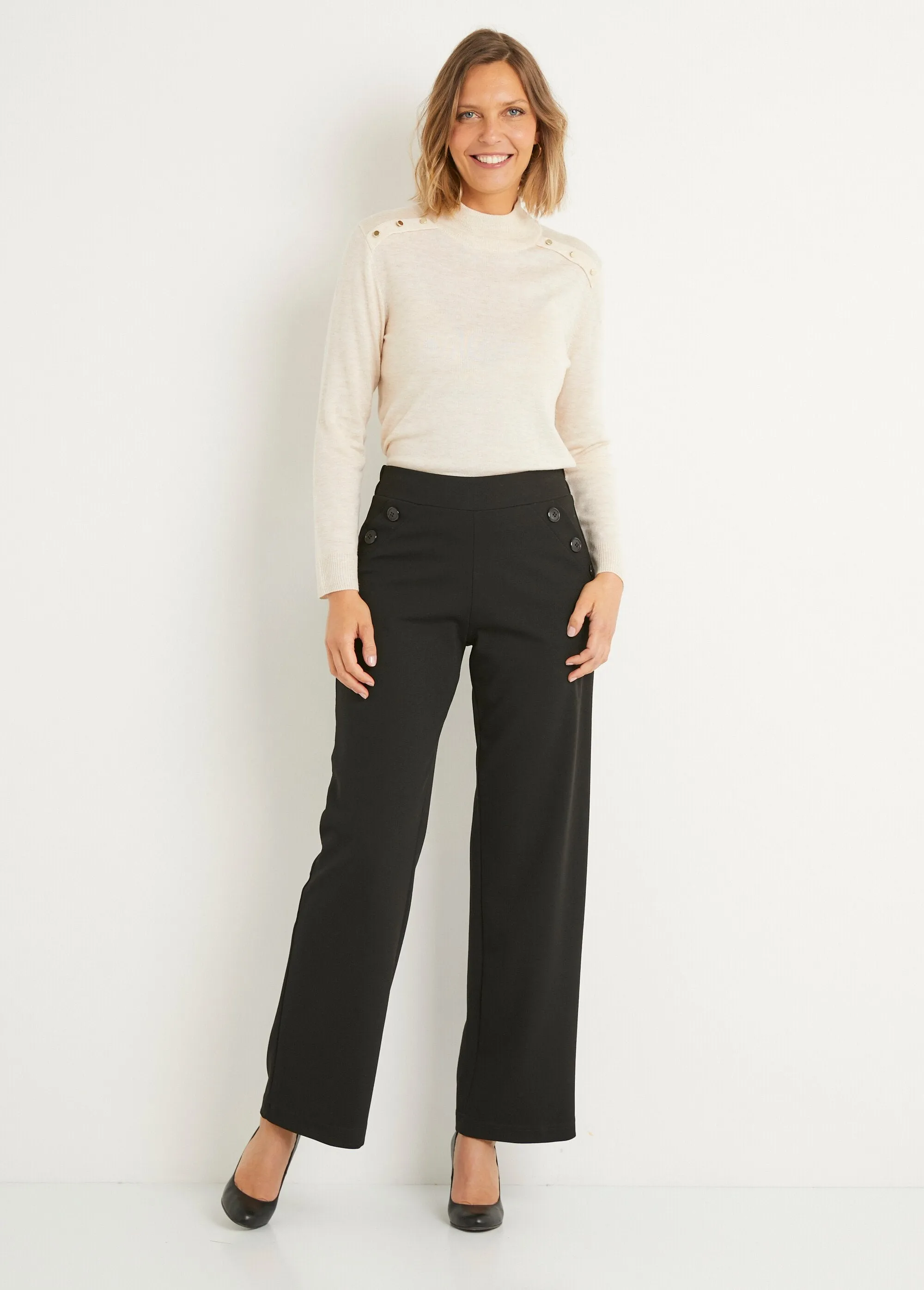 Semi-elasticated wide-leg pants, plain