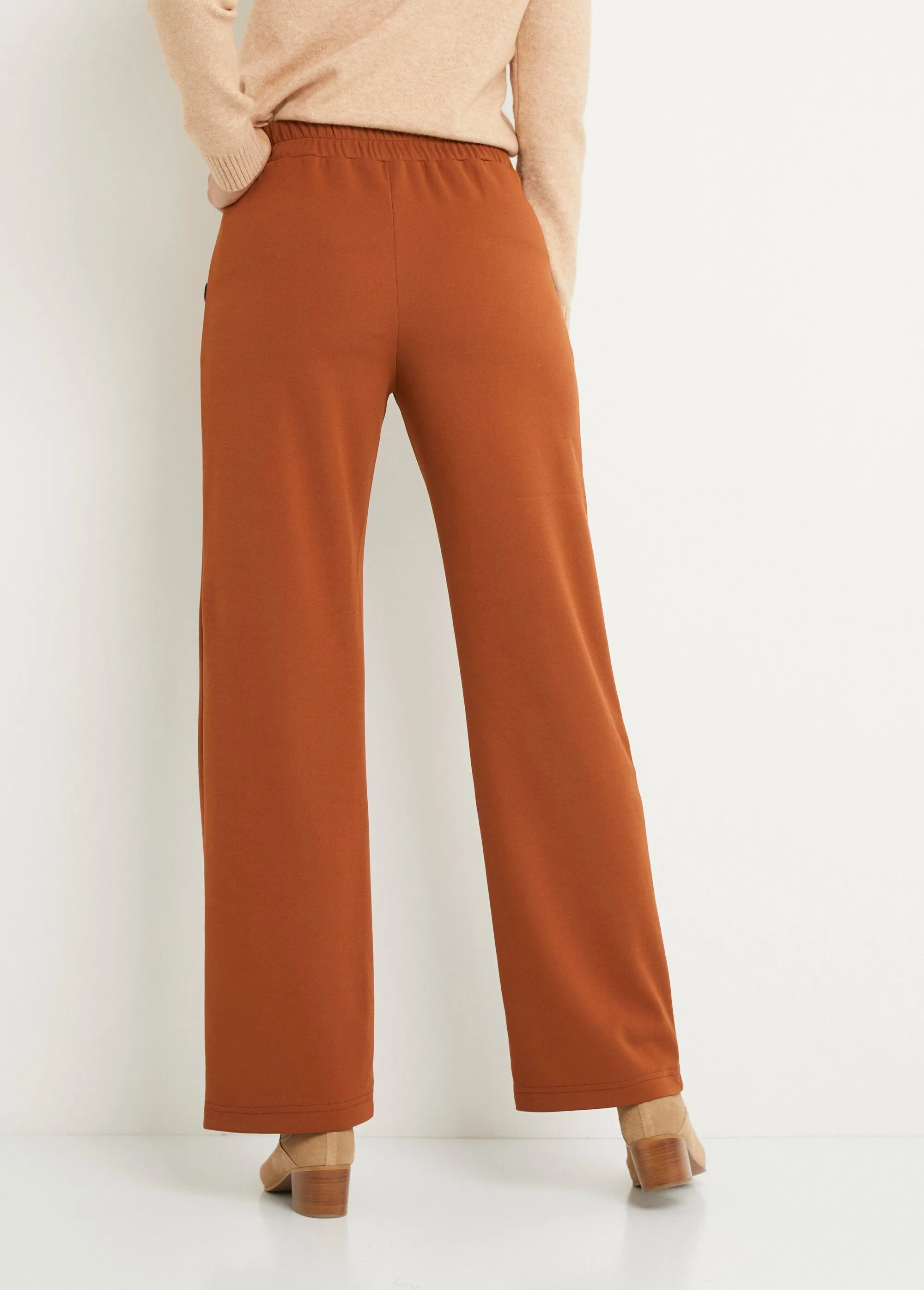 Semi-elasticated wide-leg pants, plain