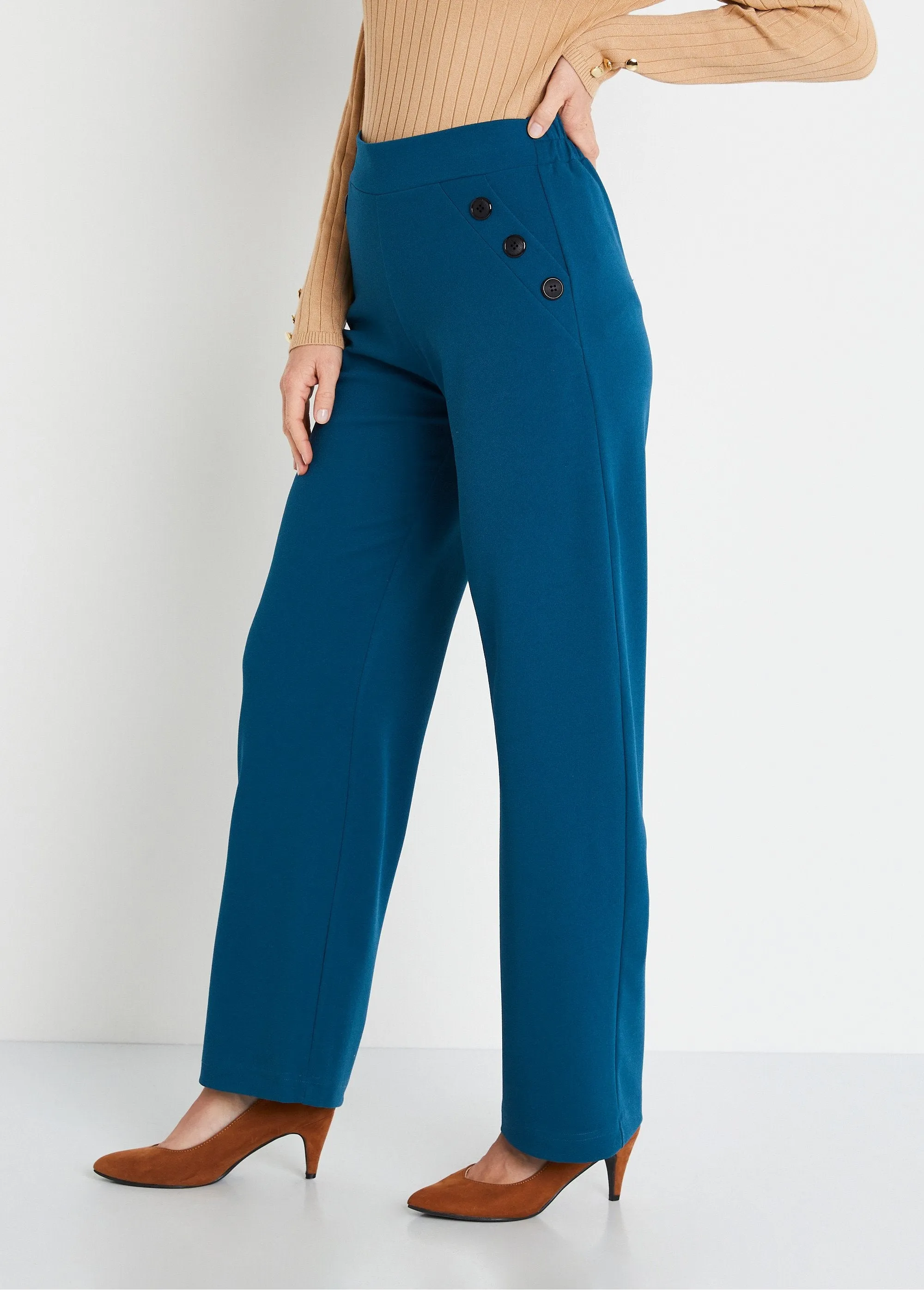 Semi-elasticated wide-leg pants, plain