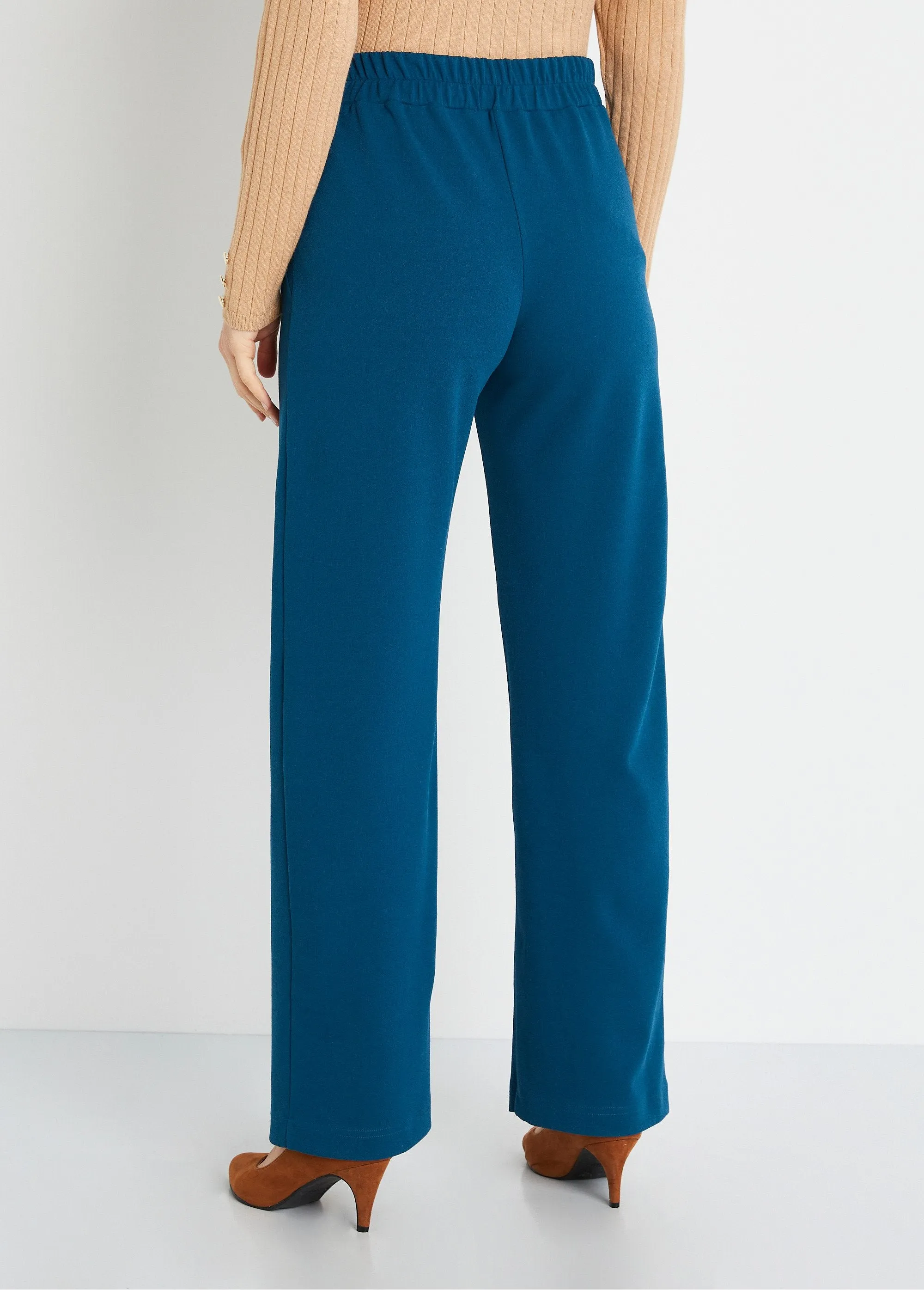 Semi-elasticated wide-leg pants, plain