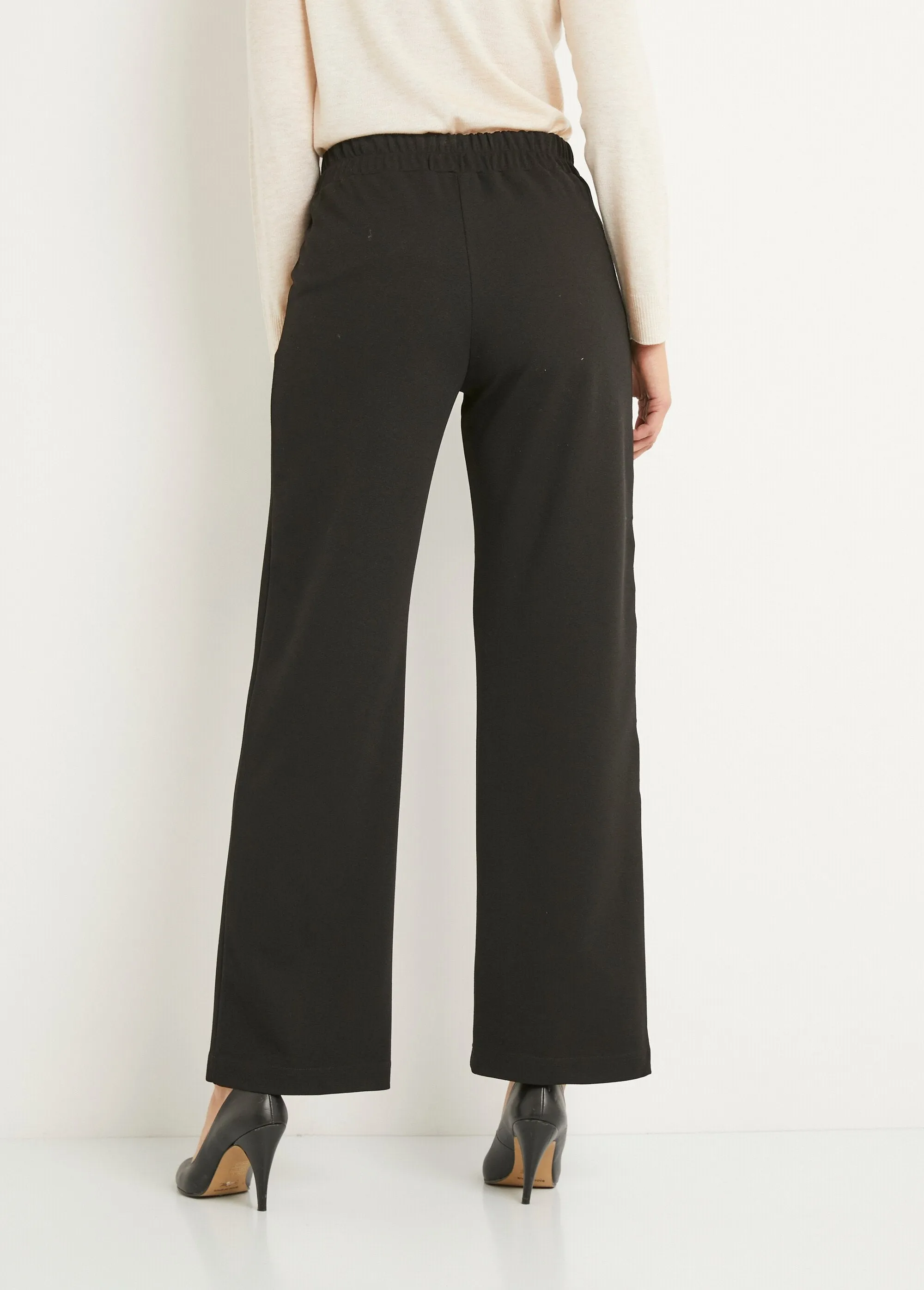 Semi-elasticated wide-leg pants, plain