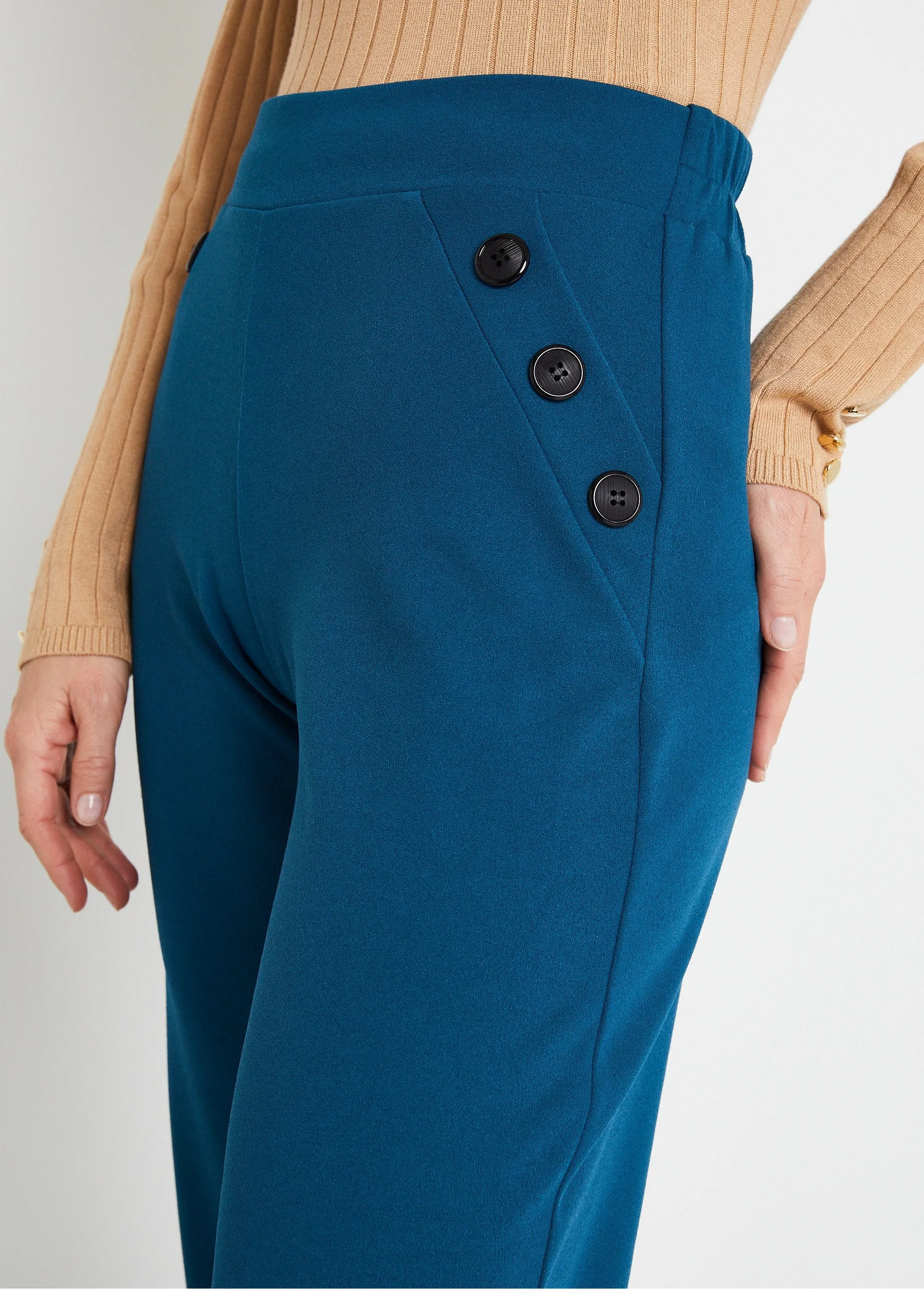 Semi-elasticated wide-leg pants, plain