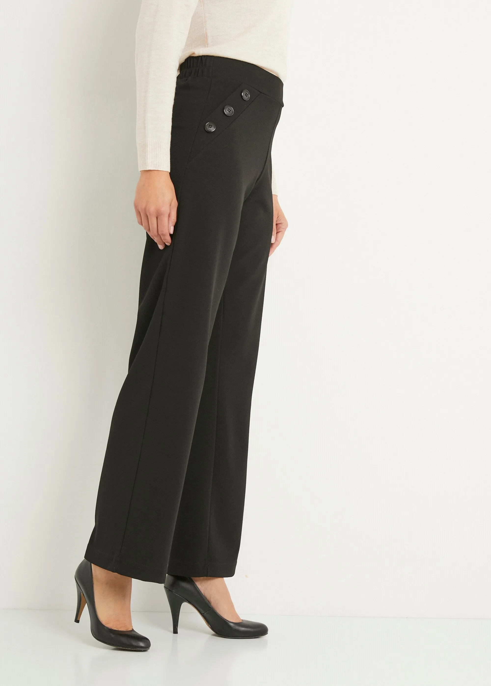 Semi-elasticated wide-leg pants, plain