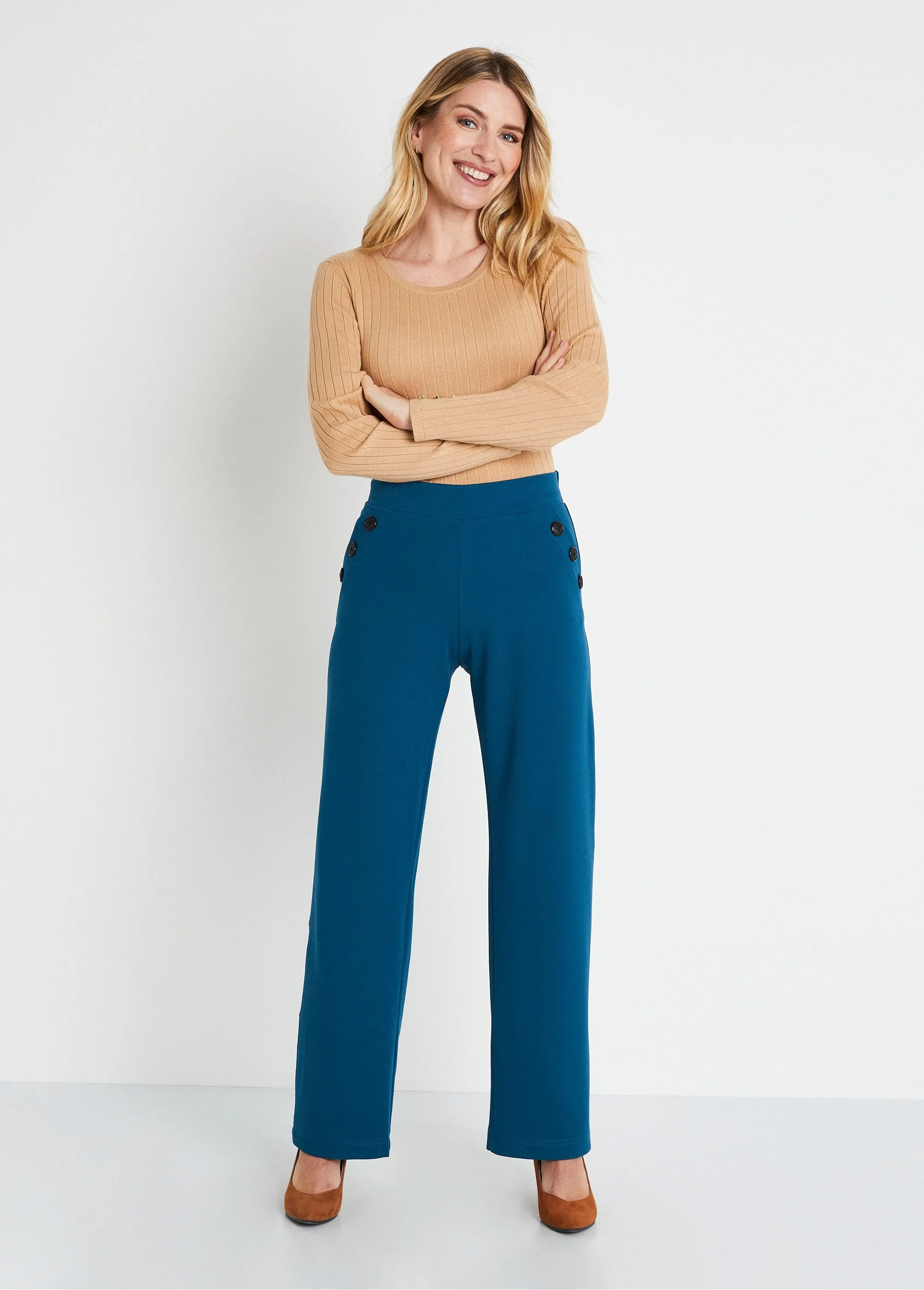 Semi-elasticated wide-leg pants, plain