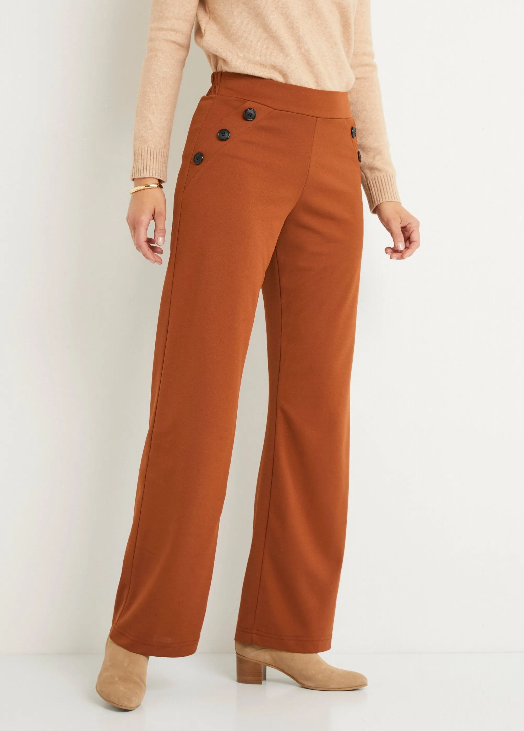 Semi-elasticated wide-leg pants, plain