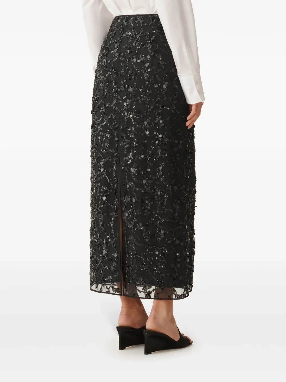 SEQUIN EMBROIDERED ORGANZA PENCIL SKIRT