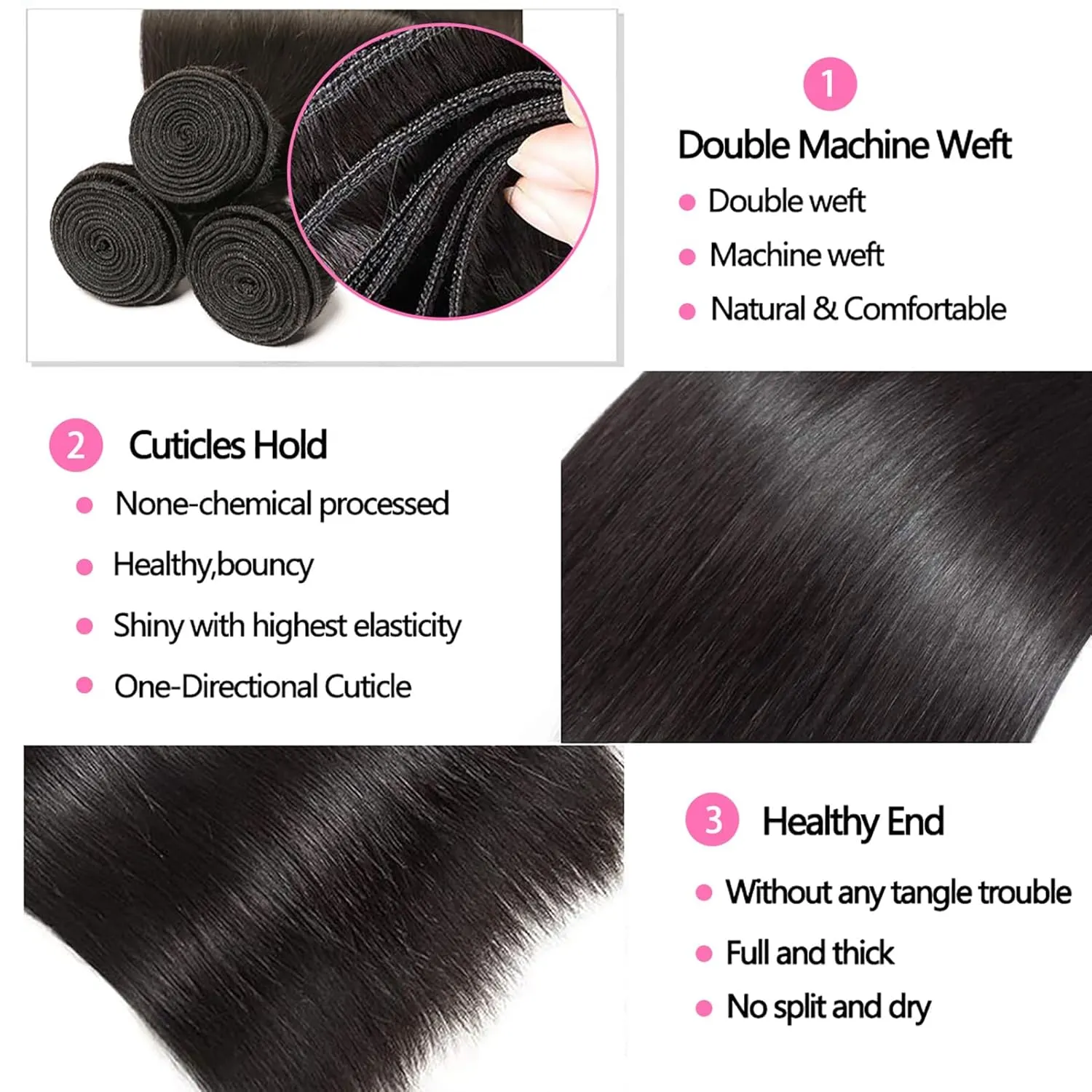 Silky Straight 3 Bundles 100% Brazilian Virgin Human Hair