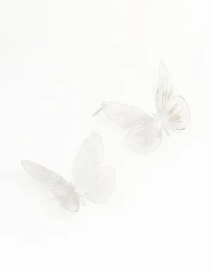 Silver Large Butterfly Stud Earrings