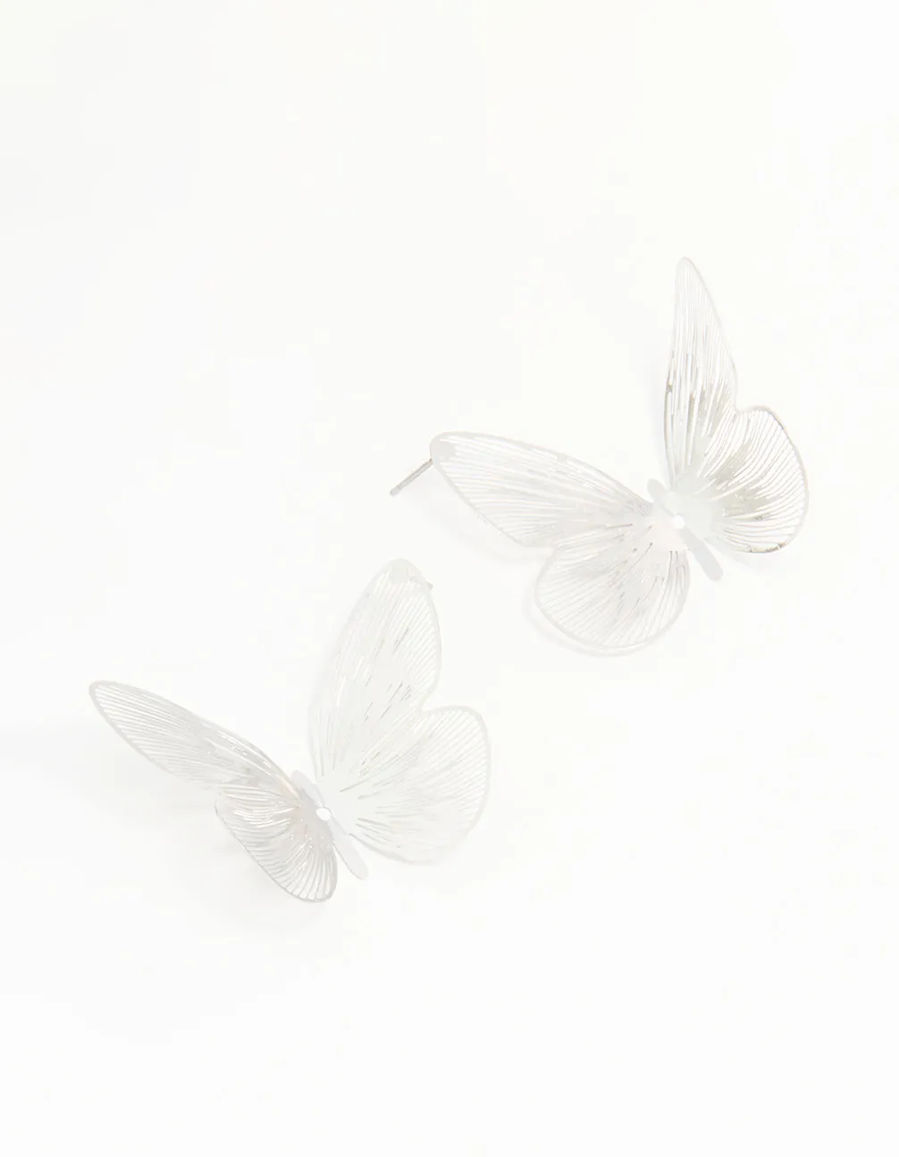 Silver Large Butterfly Stud Earrings