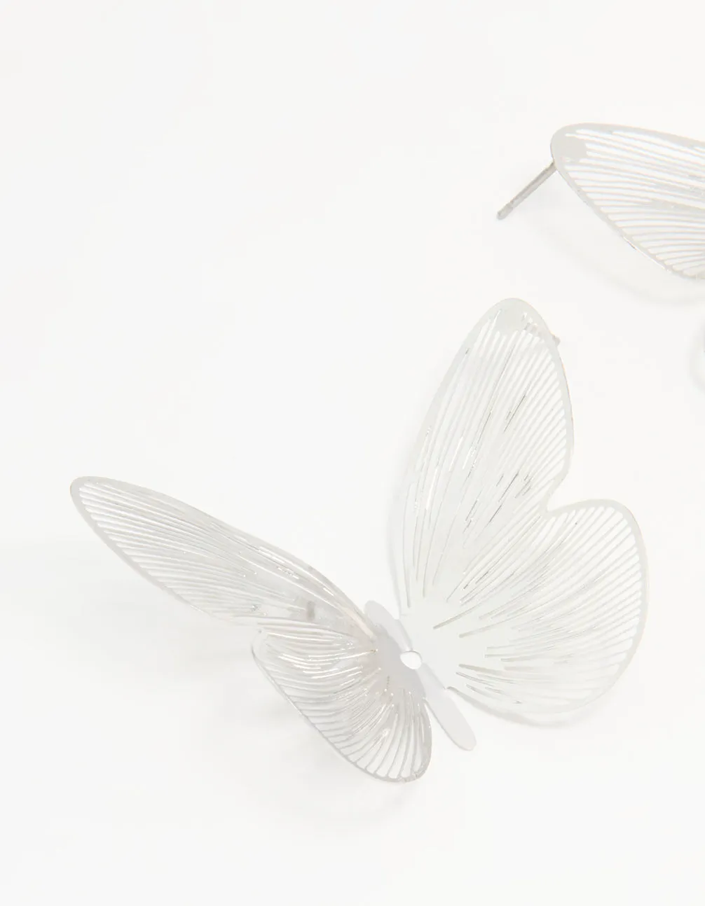 Silver Large Butterfly Stud Earrings