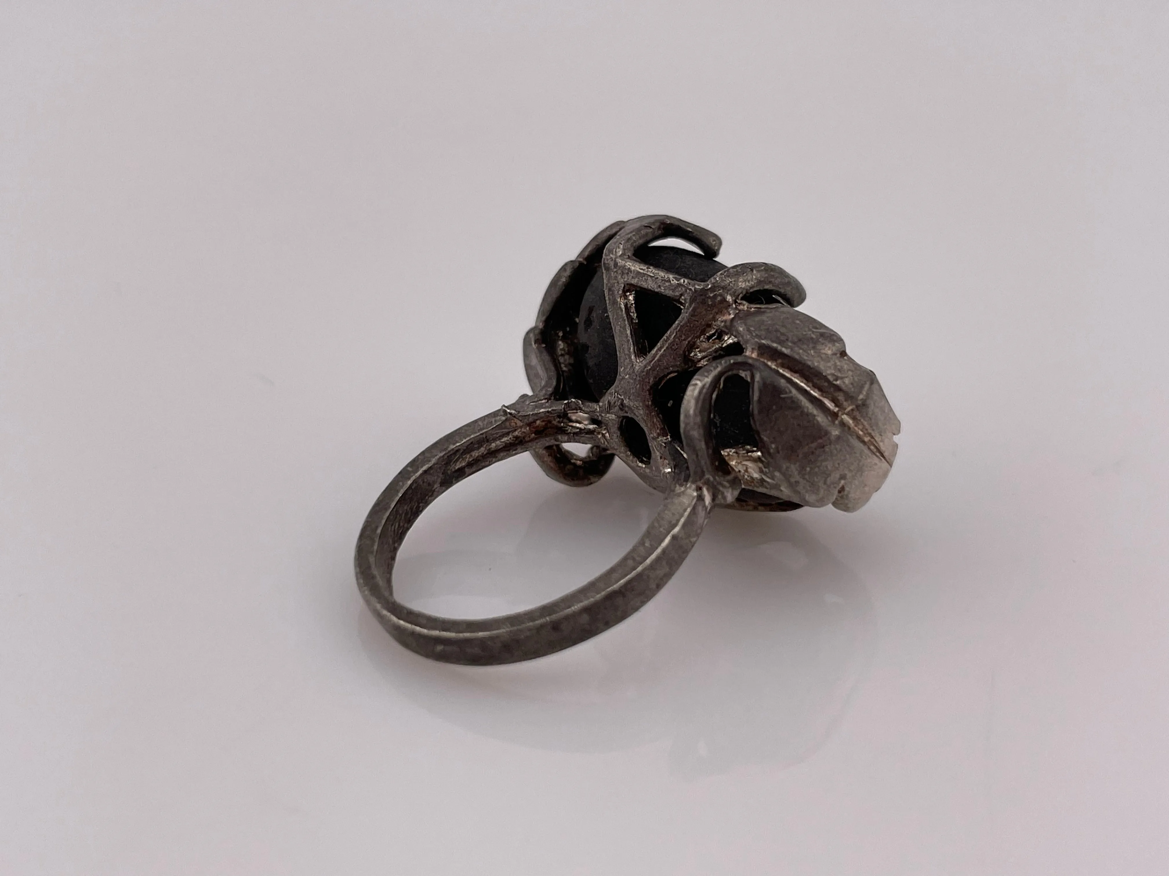 size 4.5 sterling silver brutalist hematite(?) ring