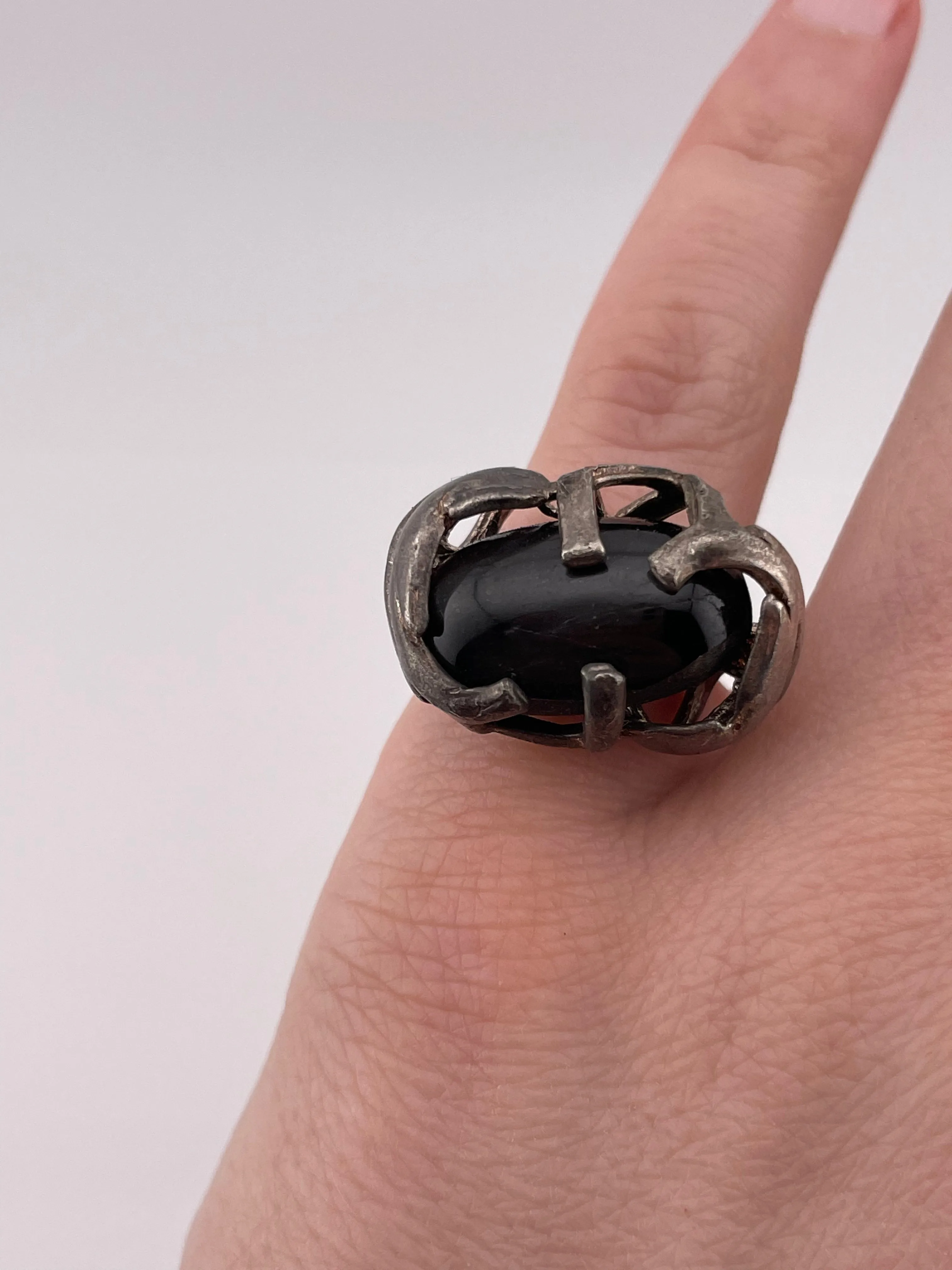 size 4.5 sterling silver brutalist hematite(?) ring