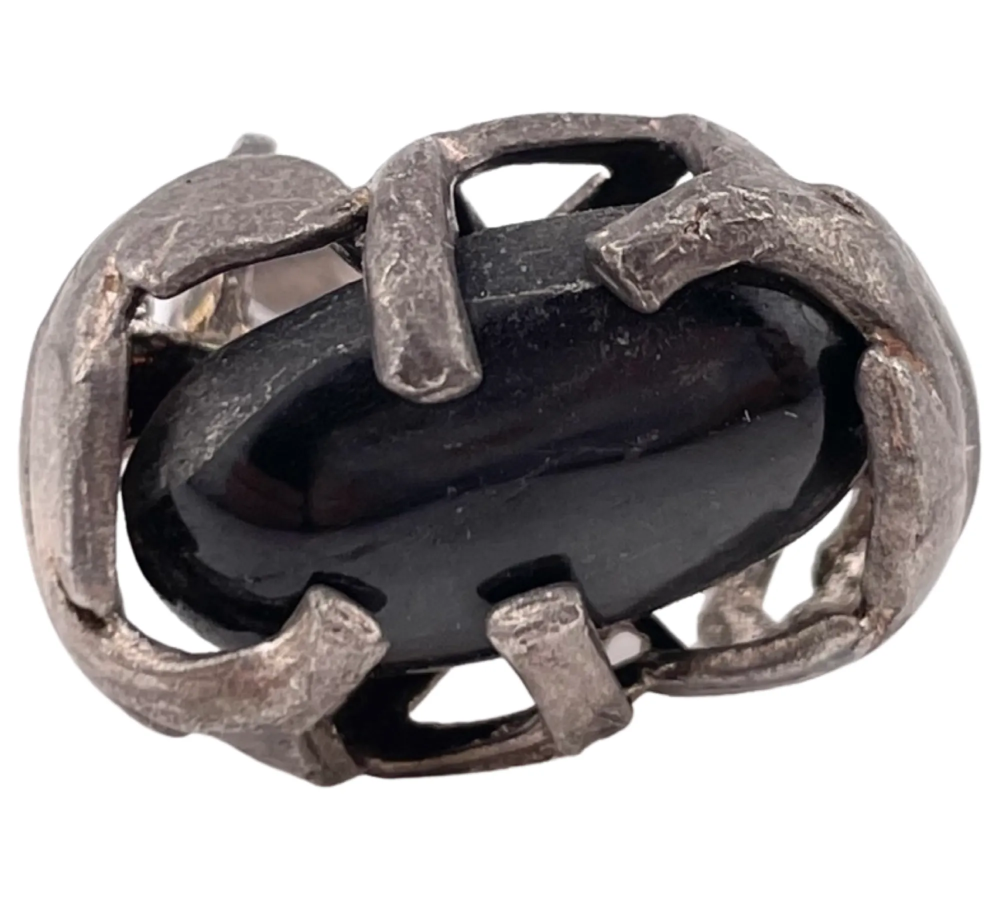 size 4.5 sterling silver brutalist hematite(?) ring