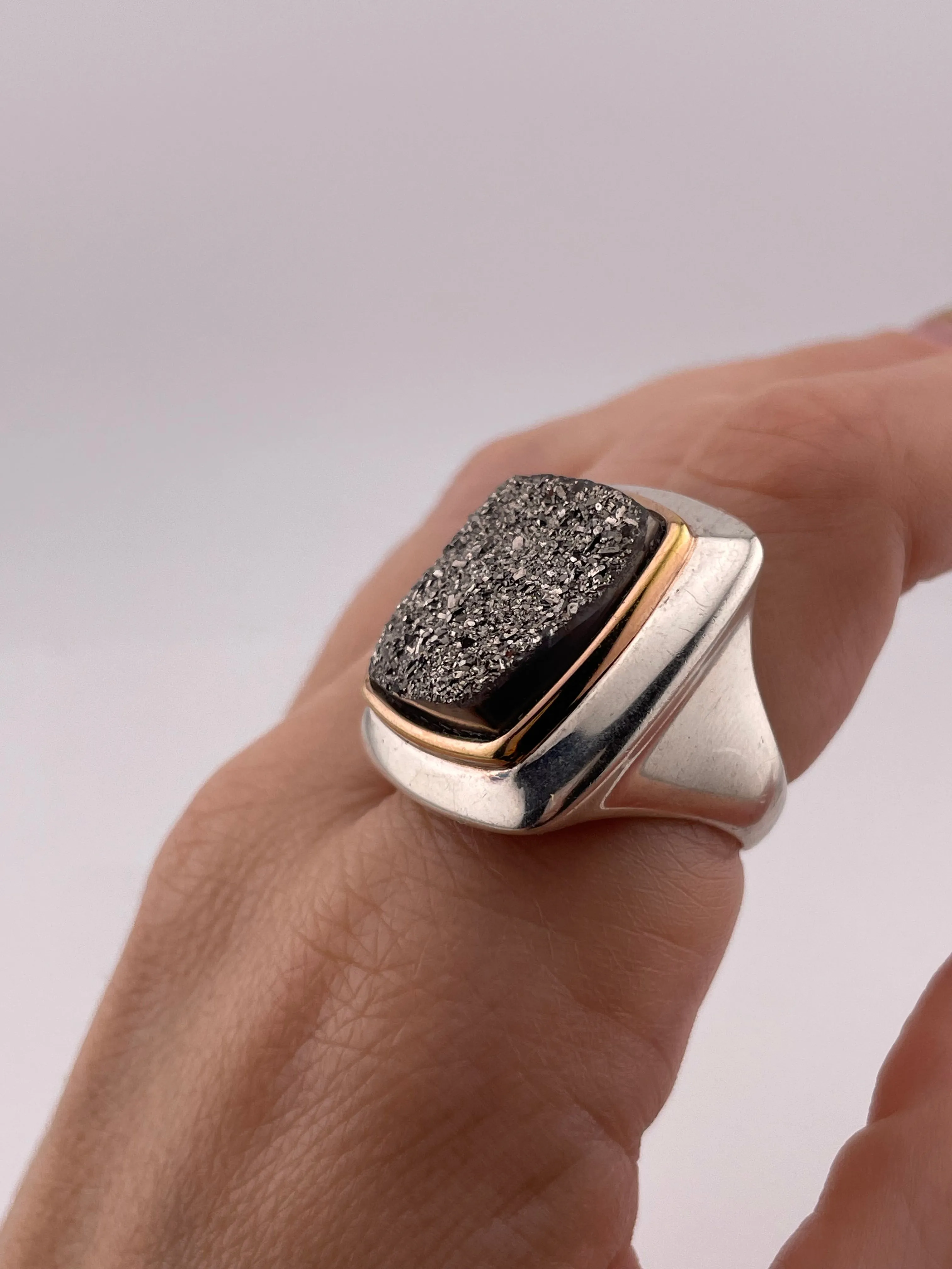 size 8.25 sterling silver gold wash druzy ring