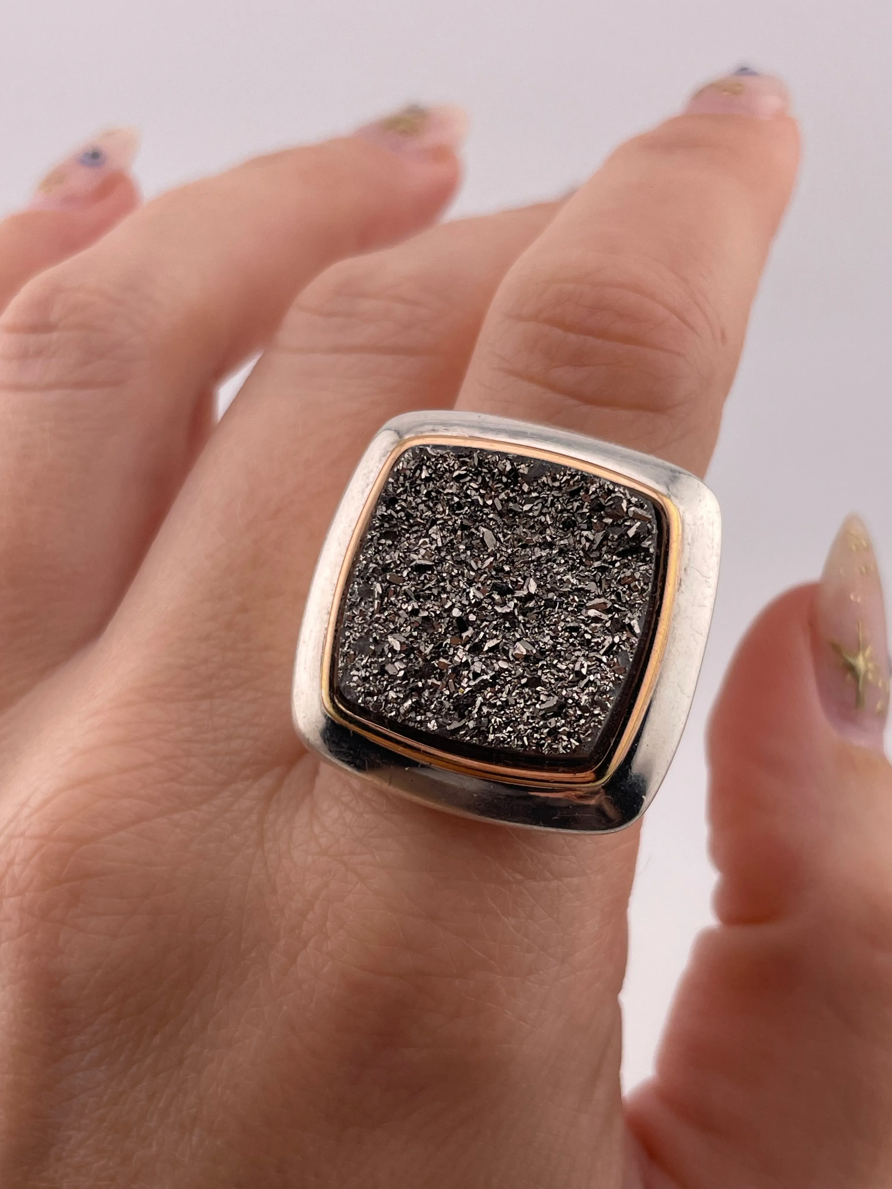 size 8.25 sterling silver gold wash druzy ring