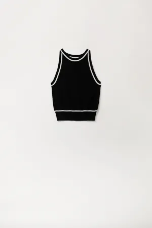 Sleeveless Sweater In Black Featuring detail White Lines