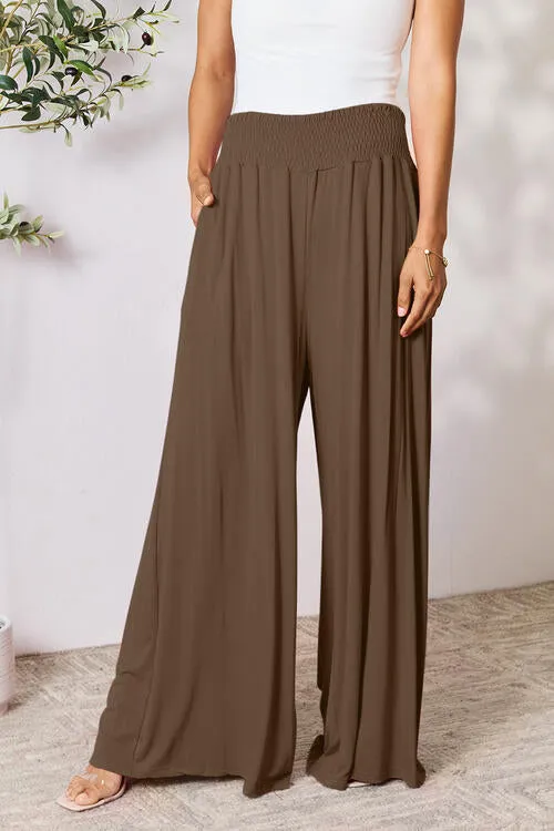 Smocked Wide Waistband Wide Leg palazzo Pants 5 Colors