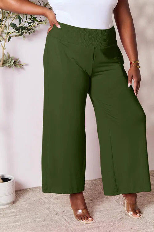 Smocked Wide Waistband Wide Leg palazzo Pants 5 Colors
