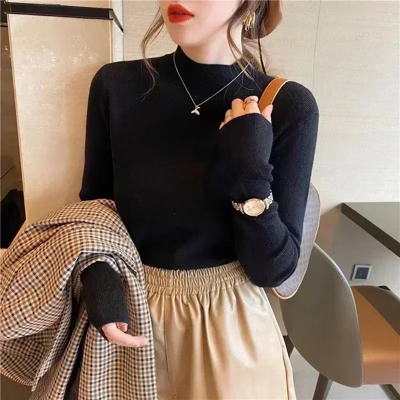 Solid Color Turtleneck Women Autumn Winter Knitted Sweaters Basic Primer Pullovers Korean Sweater Slim-fit Pullover