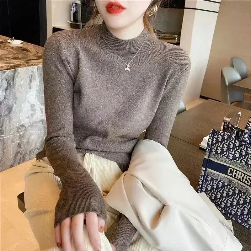 Solid Color Turtleneck Women Autumn Winter Knitted Sweaters Basic Primer Pullovers Korean Sweater Slim-fit Pullover