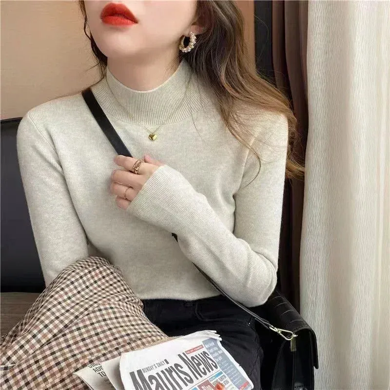 Solid Color Turtleneck Women Autumn Winter Knitted Sweaters Basic Primer Pullovers Korean Sweater Slim-fit Pullover