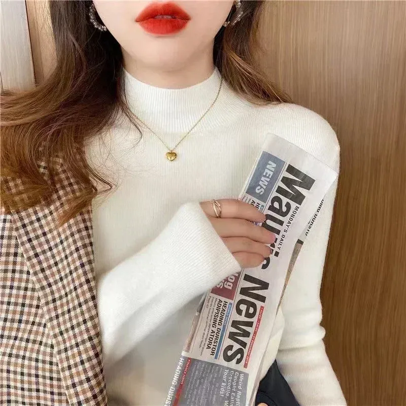 Solid Color Turtleneck Women Autumn Winter Knitted Sweaters Basic Primer Pullovers Korean Sweater Slim-fit Pullover