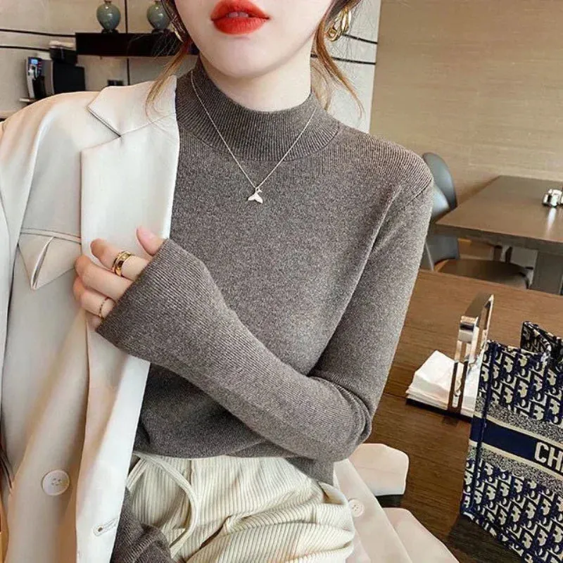 Solid Color Turtleneck Women Autumn Winter Knitted Sweaters Basic Primer Pullovers Korean Sweater Slim-fit Pullover