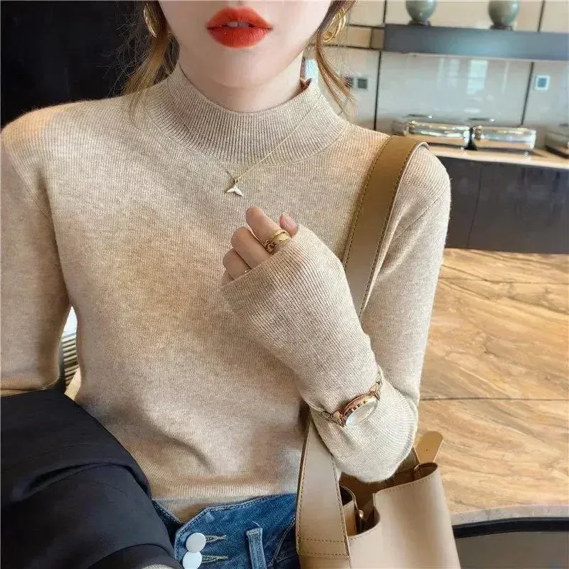 Solid Color Turtleneck Women Autumn Winter Knitted Sweaters Basic Primer Pullovers Korean Sweater Slim-fit Pullover