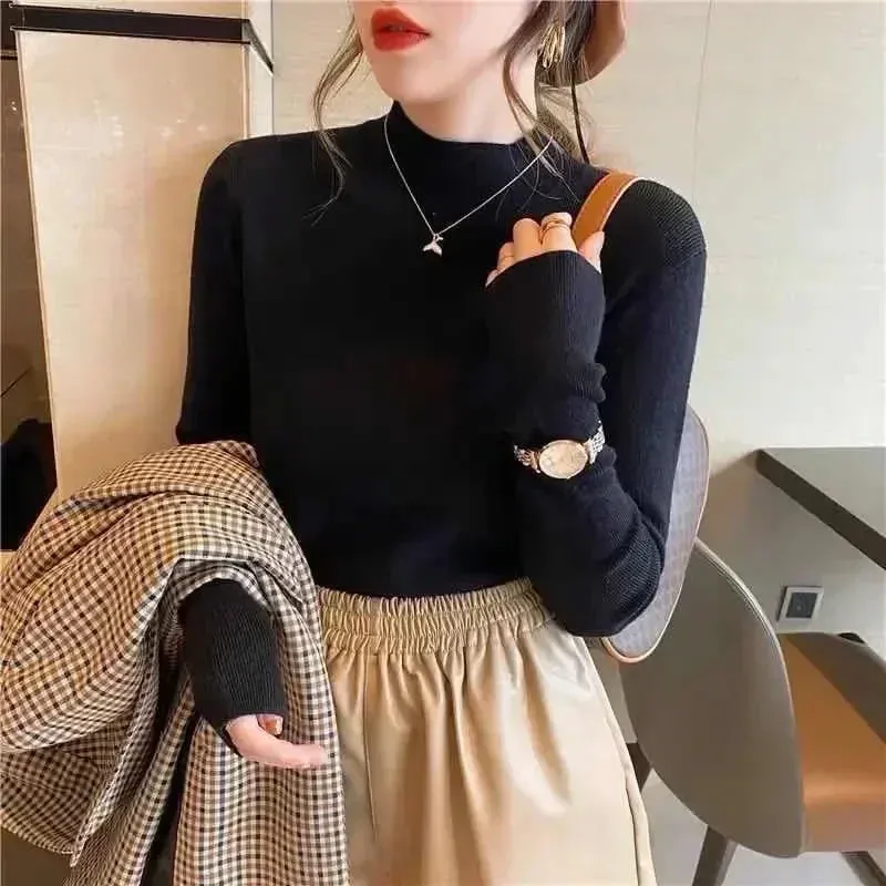 Solid Color Turtleneck Women Autumn Winter Knitted Sweaters Basic Primer Pullovers Korean Sweater Slim-fit Pullover