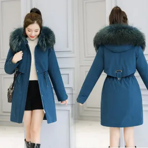 Solid Hip-length Water-resistant Parka for Women with Full Zip