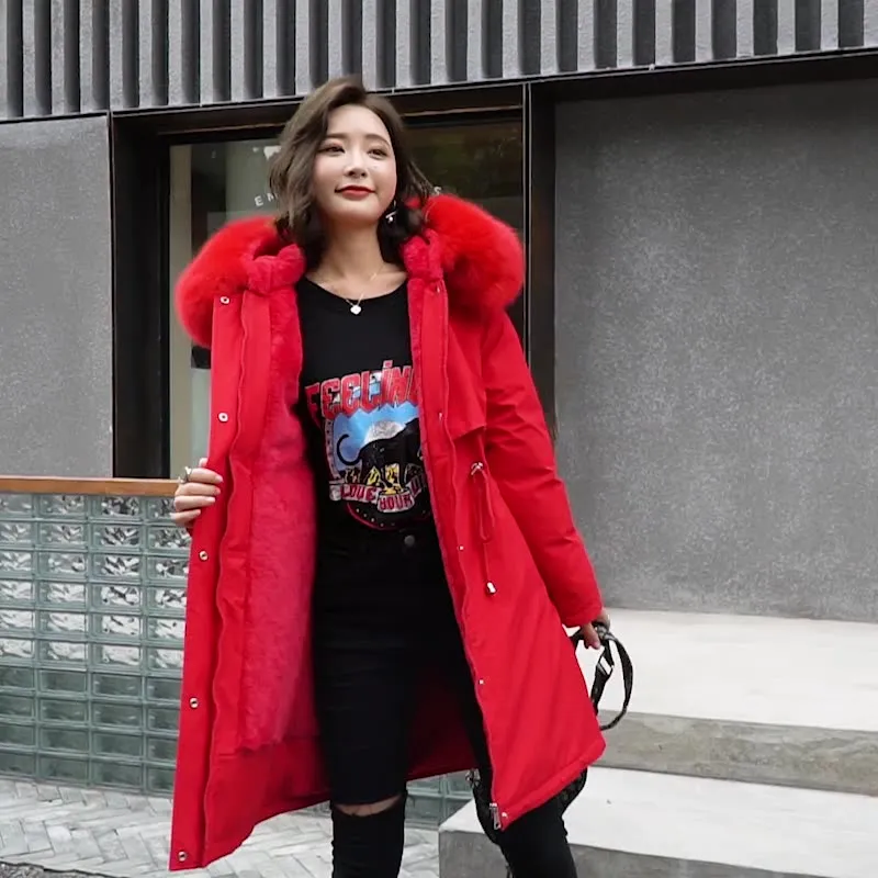Solid Hip-length Water-resistant Parka for Women with Full Zip