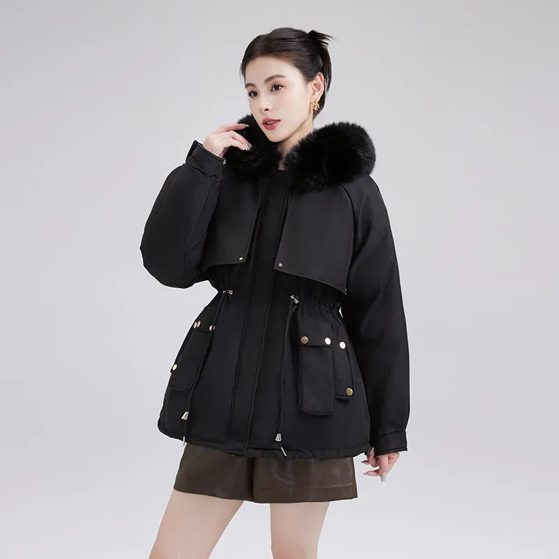 Solid Zip-up Parka with Stain-resistant Fabric and Slant Pockets