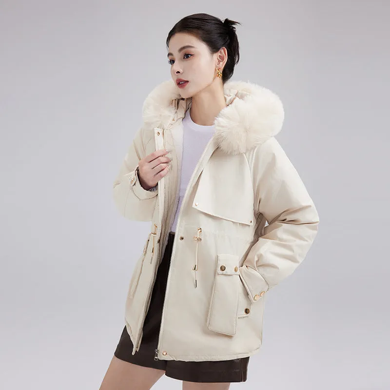 Solid Zip-up Parka with Stain-resistant Fabric and Slant Pockets