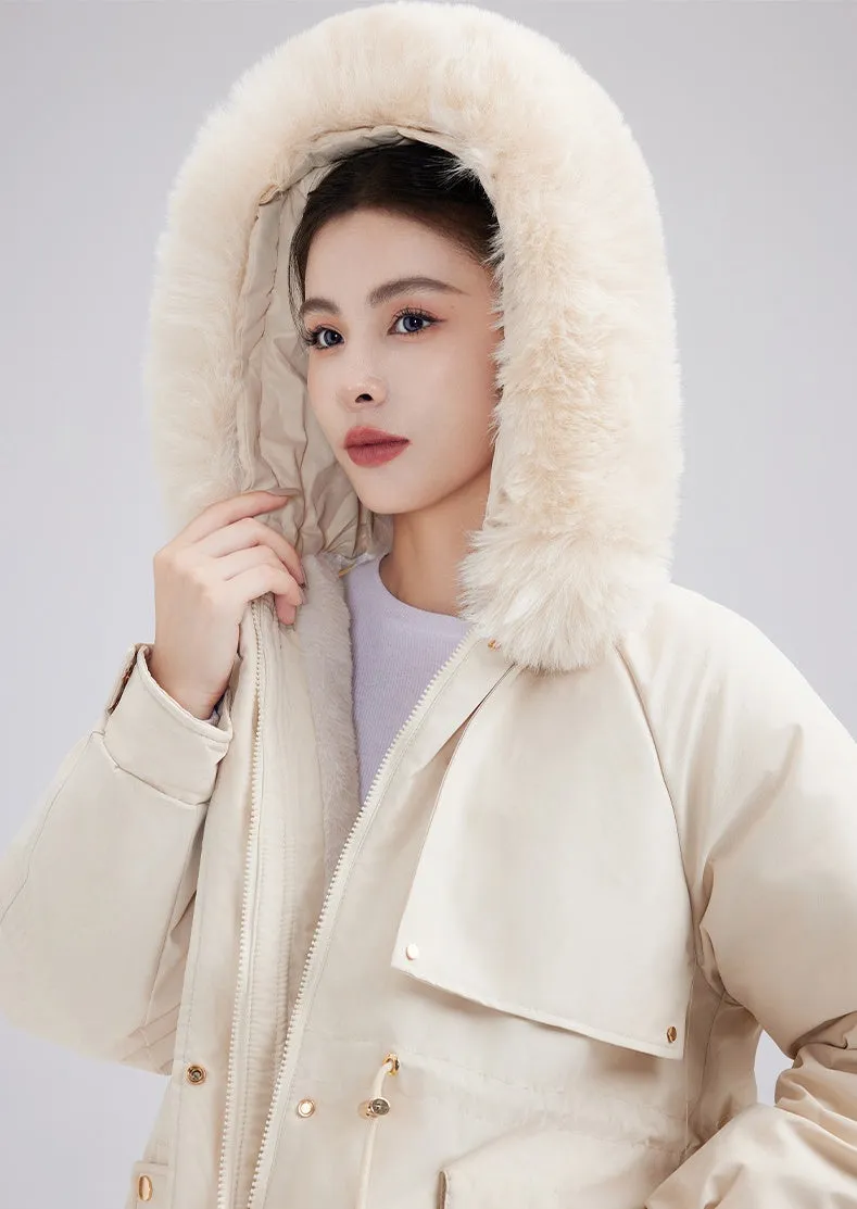 Solid Zip-up Parka with Stain-resistant Fabric and Slant Pockets