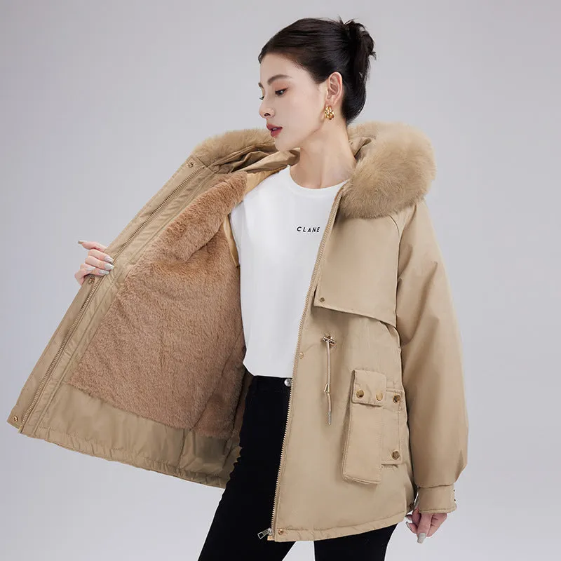 Solid Zip-up Parka with Stain-resistant Fabric and Slant Pockets