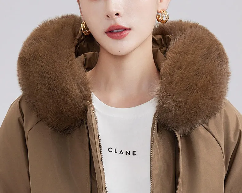 Solid Zip-up Parka with Stain-resistant Fabric and Slant Pockets