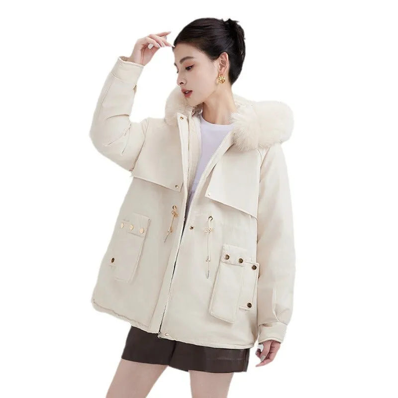 Solid Zip-up Parka with Stain-resistant Fabric and Slant Pockets