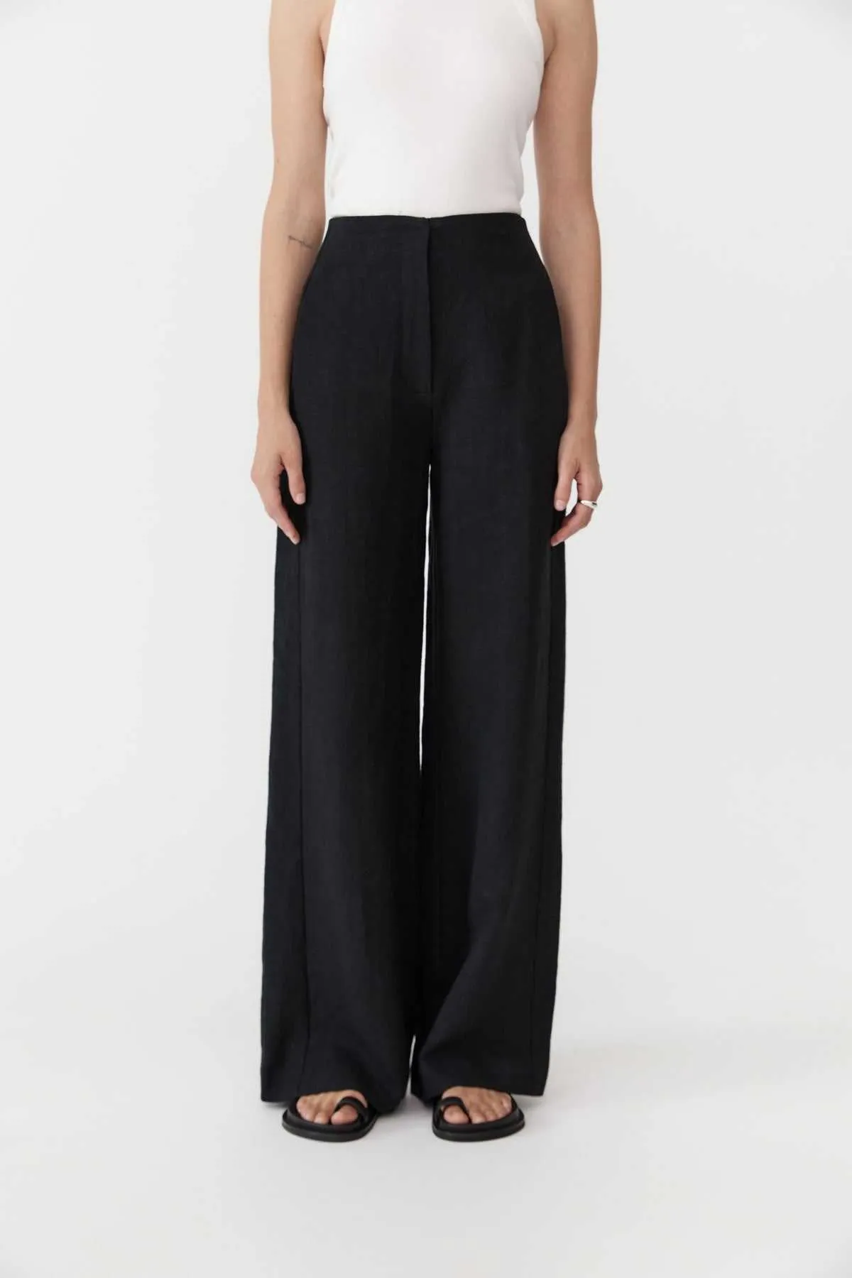 St. Agni Linen Wide Leg Pants Black