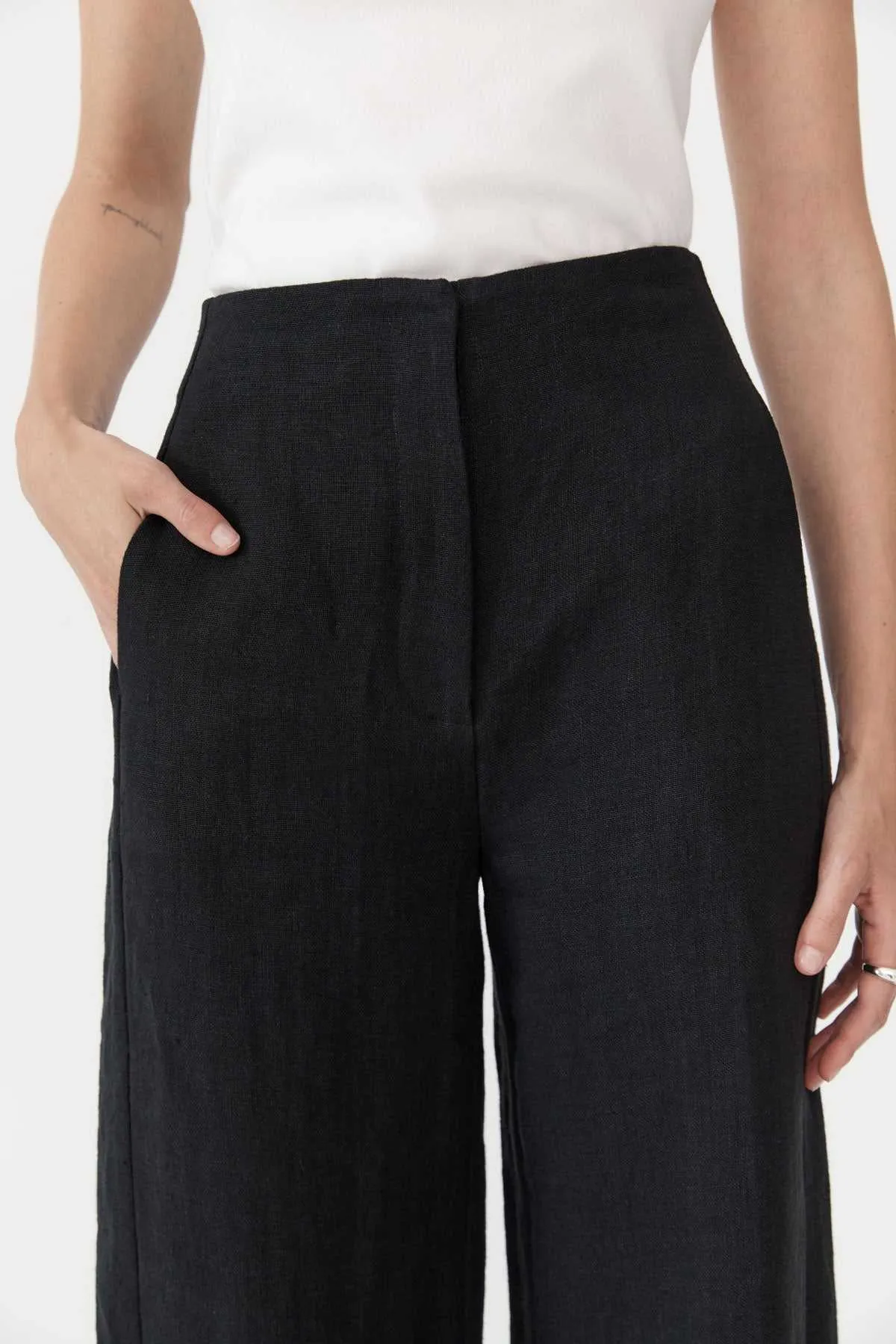 St. Agni Linen Wide Leg Pants Black