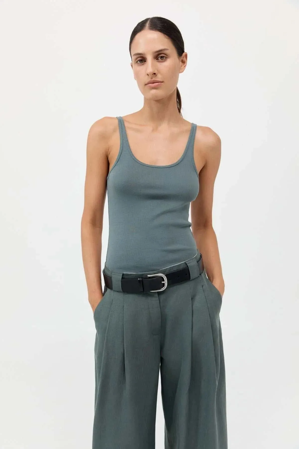 St Agni Wide Leg Pleat Pants Balsam Green