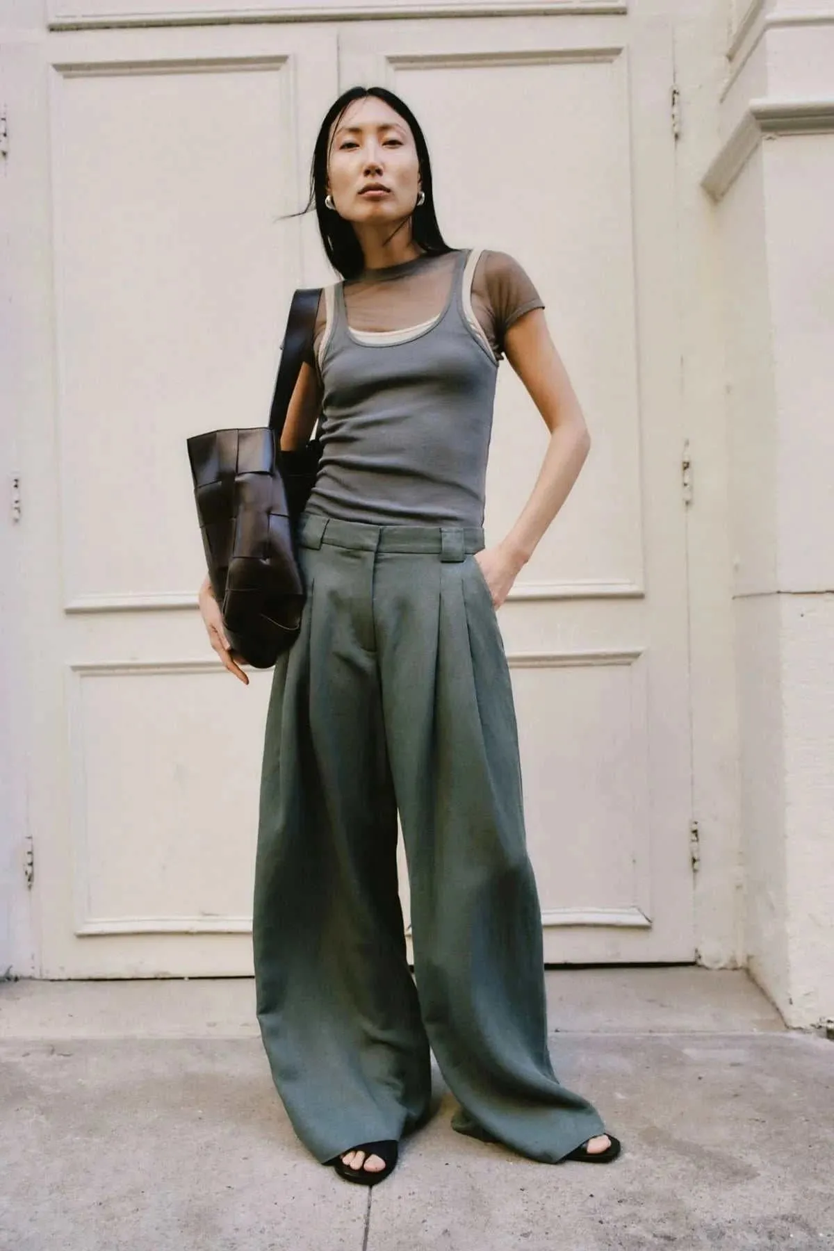 St Agni Wide Leg Pleat Pants Balsam Green
