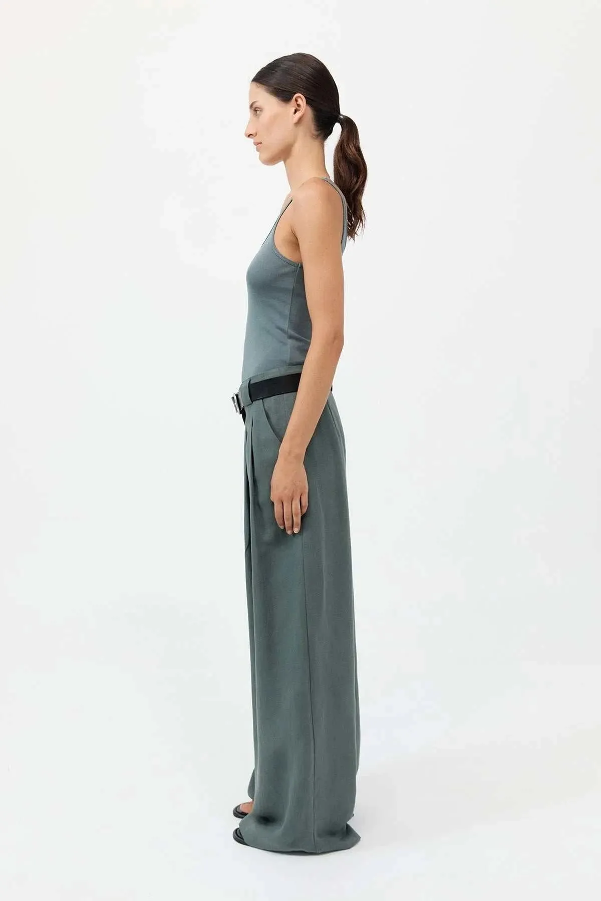 St Agni Wide Leg Pleat Pants Balsam Green