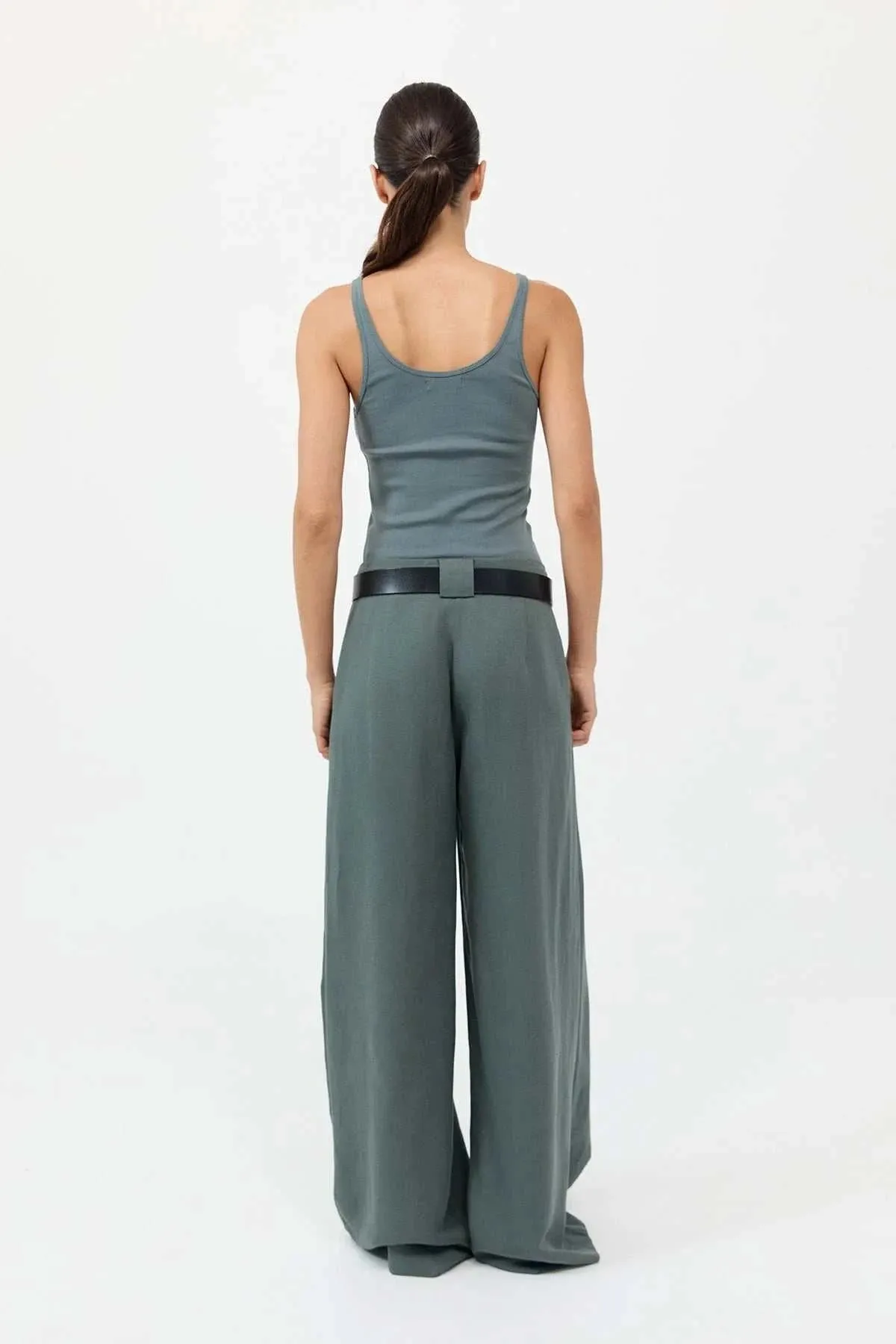 St Agni Wide Leg Pleat Pants Balsam Green