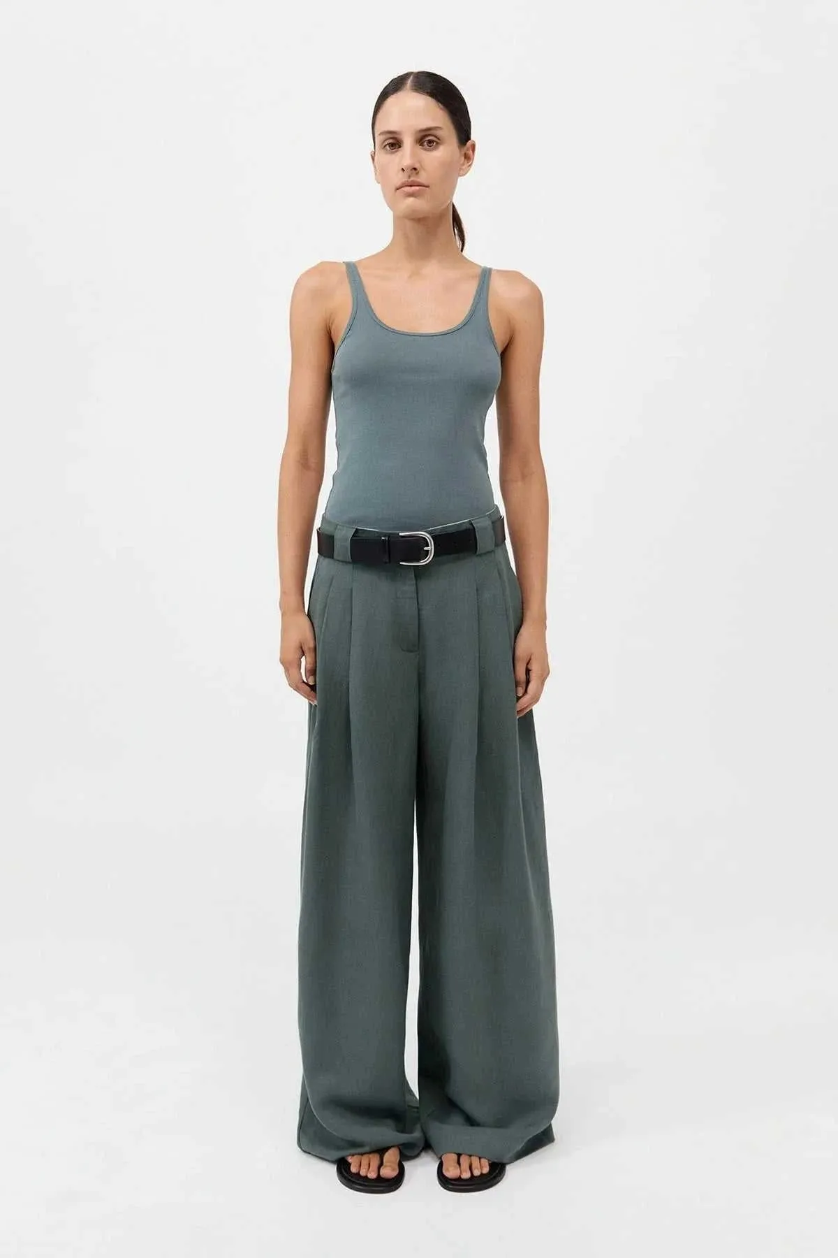 St Agni Wide Leg Pleat Pants Balsam Green