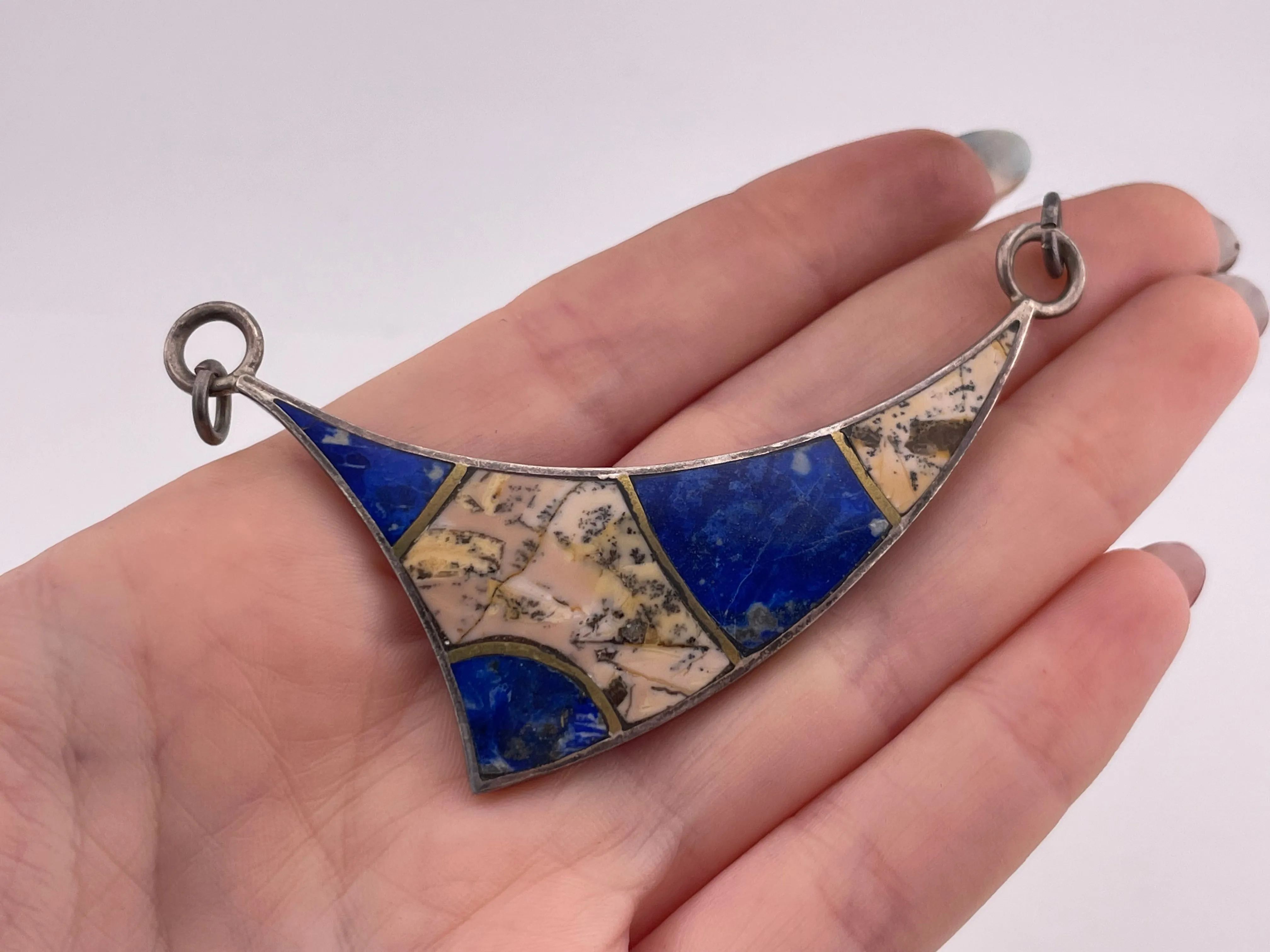 sterling silver & brass large jasper & lapis pendant