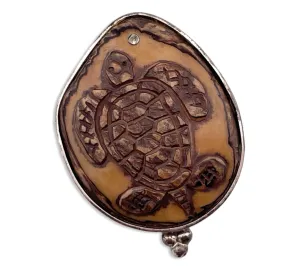 sterling silver carved material turtle pendant