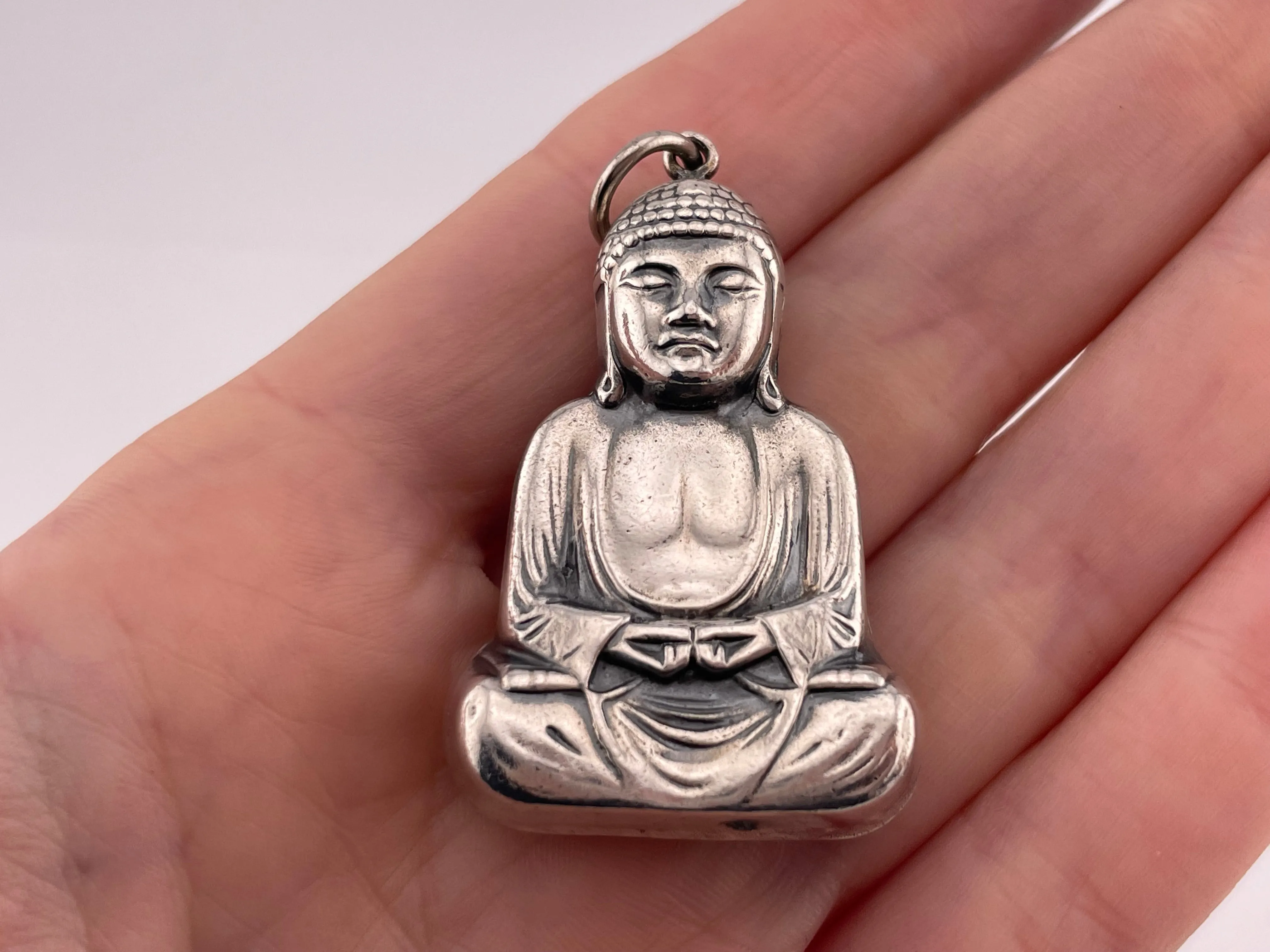 sterling silver double sided puffy Buddha pendant